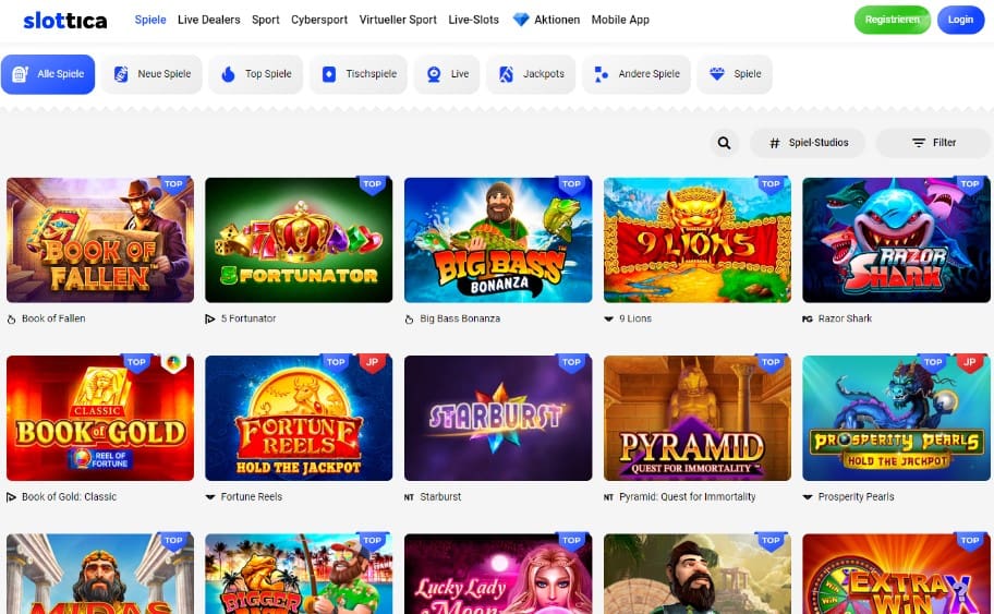 Скриншот раздела игровых автоматов Slottica